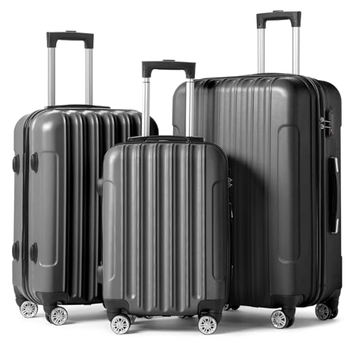 Karl home Luggage Set of 3 Hardside Suitcase Sets - Dark Grey (20/24/28) - color: Dark Grey, size: 3 Piece Set