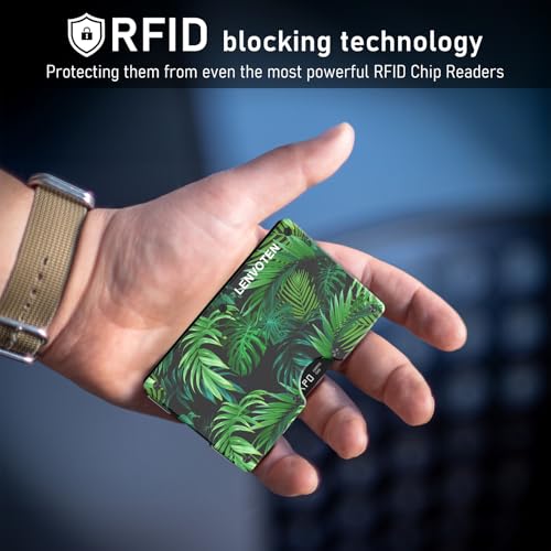 Lenvoten Upgraded Hinged Minimalist Wallet for Men, RFID Blocking Wallet - color: T1-Palm Leaves
