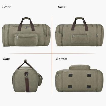 Felipe Varela 60L Canvas Duffle Bag for Men, Travel & Gym Carry on, Green - color: Green, size: 60L