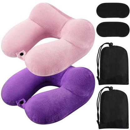 Sintuff 2 Pack Inflatable Travel Neck Pillow Airplane, Light Pink, Violet - color: Light Pink, Violet