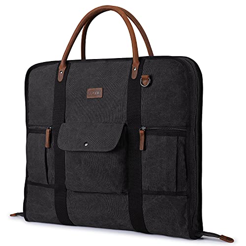 S-ZONE Carry on Garment Bag for Business Travel Canvas Leather Men Suit Cover - color: Black, size: X-Large