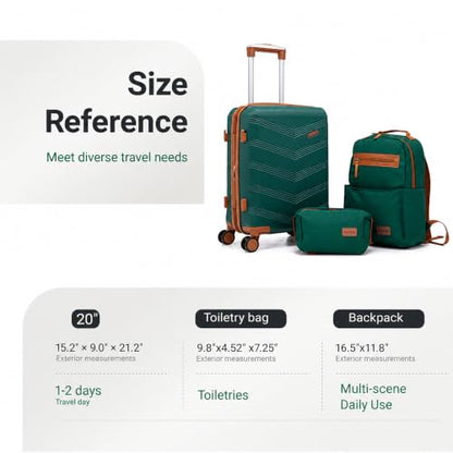 CONCEPTEN Expandable Carry on Luggage 3 Piece Suitcases with Spinner Wheels - color: Dark Green, size: 3 Piece