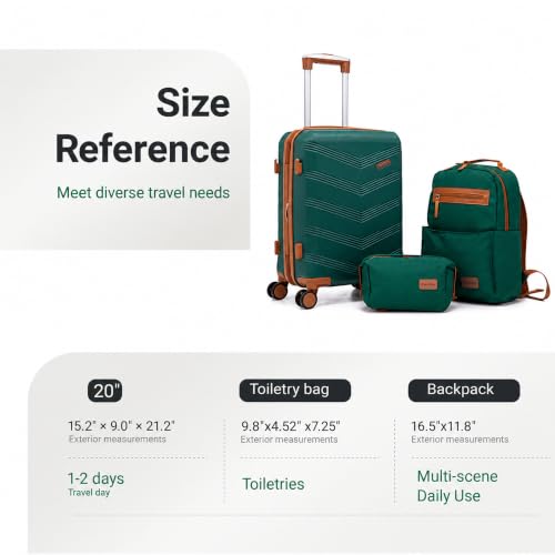 CONCEPTEN Expandable Carry on Luggage 3 Piece Suitcases with Spinner Wheels - color: Dark Green, size: 3 Piece