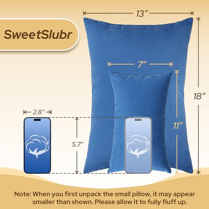 Small Travel Pillows, Mini Neck Pillow for Airplane, 2-Pack 13"x18", Blue | Soft Microfiber, Machine Washable, Support for Neck, Back, Knee, Ankle , Portable for Travel, Car, Home - size: 18''×13''