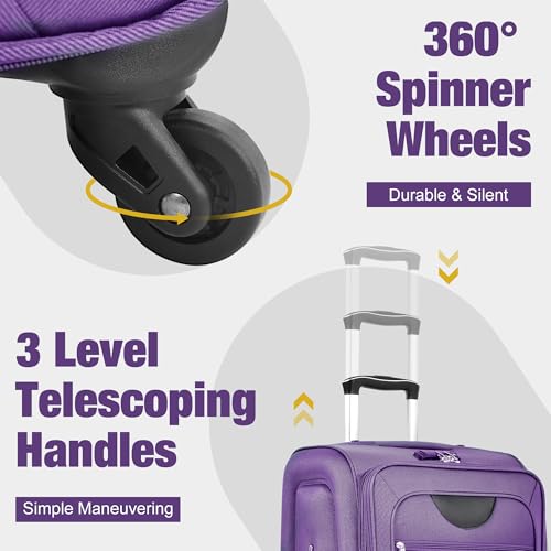 Merax Softside Luggage Set,5 Piece Expandable Suitcase Set.Purple - color: Purple, size: soft luggage(22/26/30)