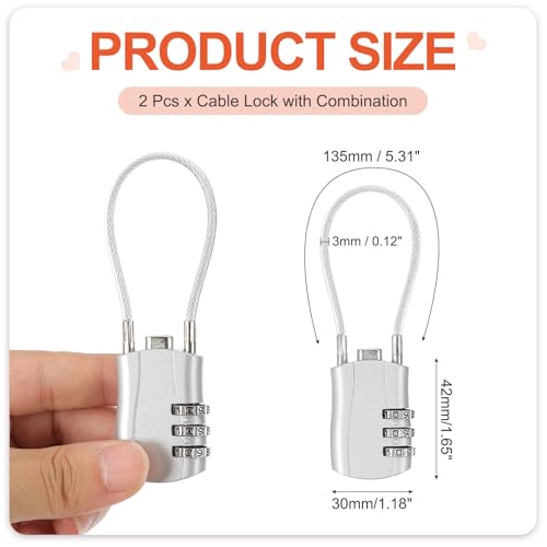 MECCANIXITY 2pcs Luggage Travel Lock 3 Digit Cable Combination Lock Silver - color: Silver, size: 5 Inch