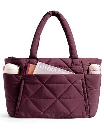 BAGSMART Tote Bag for Women, Puffer Tote Bag for Work Large Shoulder Bag - color: Cherry Red