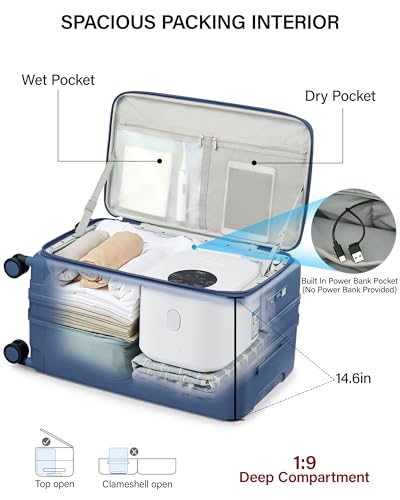 Hanke 28 Inch Expandable Checked Luggage, Large Trunk Luggage - color: Interstellar Blue, size: Expandable 28 Inch