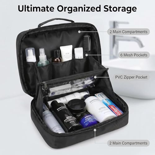 X-SISTER Toiletry Bag for Men, Travel Toiletry Organizer,Dopp Kit-Black - color: black