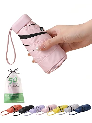 BAODINI Travel Mini Umbrella With UV Sun Protection, Compact Pocket Size - color: Pink