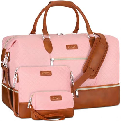 ITIEZY Weekender Bag for Women 21.5" Travel Duffel Large Carry On Bag 3PCS - color: 3-Pink