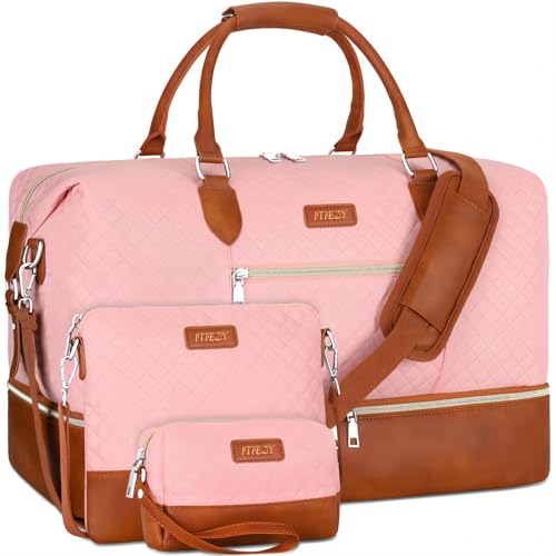 ITIEZY Weekender Bag for Women 21.5" Travel Duffel Large Carry On Bag 3PCS - color: 3-Pink