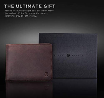 2 ID Window RFID Blocking Wallets for Men, Full Grain Leather Mens Bifold - color: A. Texas Brown Executive