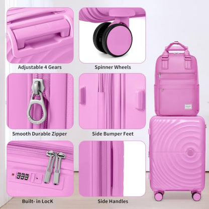 LARVENDER Expandable Carry On 3 Piece Luggage Set with Backpack 20 Inch - color: Berry, style: 3 Piece Sets
