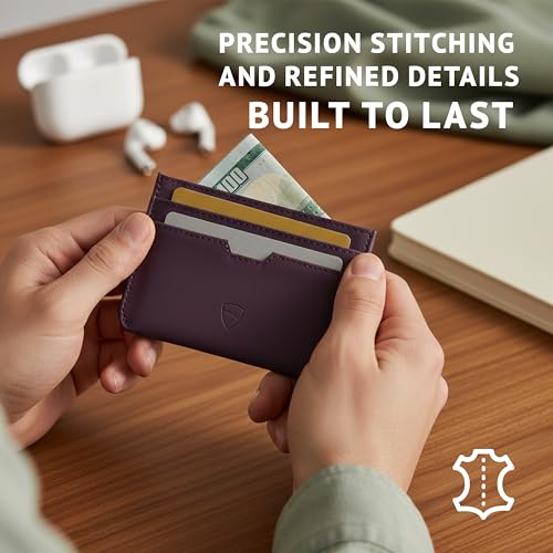 Vaultskin MOORGATE Slim Top-Grain Leather Credit Card Holder, RFID Wallet - color: Blackberry
