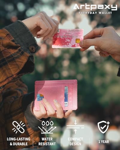 Artpaxy 남성 및 여성용 슬림 지갑, 여행용 미니멀리스트 전면 포켓 카드 홀더, RFID 차단, 신분증, 현금 및 신용 카드용 방수 나일론 지갑, 연보라 핑크, 미니멀리스트 - color: 연보라 핑크