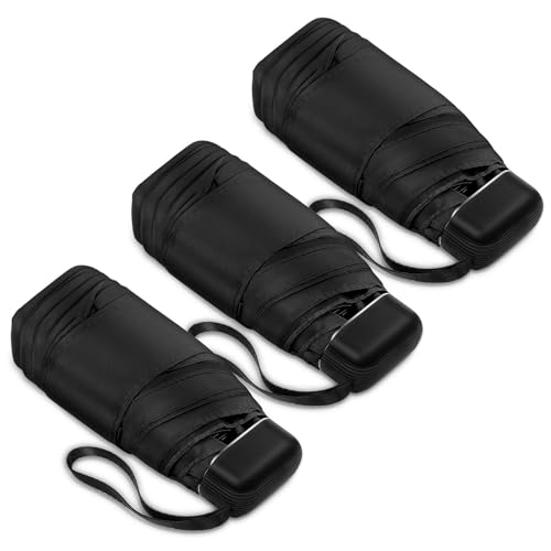 Mini Travel Umbrella Compact for Purse Lightweight Nano Waterproof for Rain - color: 03.Black-3Pack
