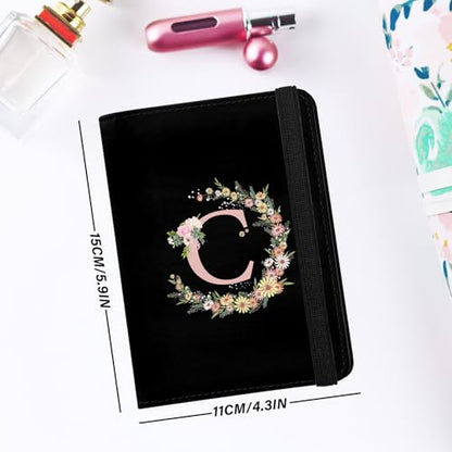 Cute Passport Holder and Holder Combo Passport Cover with RFID Blocking Women Men Compatible Wallet Credit Card Protector (Initial Monogram-C) - color: Black-C
