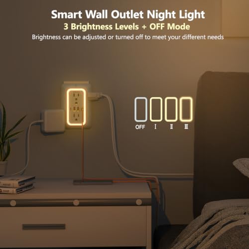 Wall Outlet Extender with Night Light, Power Plug Adapter Multi Plug Outlet Surge Protector with 4 USB Charging Ports (2 USB C), Adapter Spaced Outlets for Home Travel Office-ETL - color: White Night Light 1 Pack