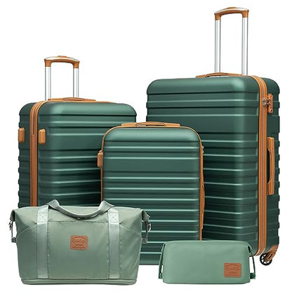 Coolife Luggage Set Hardside Suitcase,5 piece,Dark Green(DB/TB/20/24/28) - color: Dark Green, size: 5 piece set