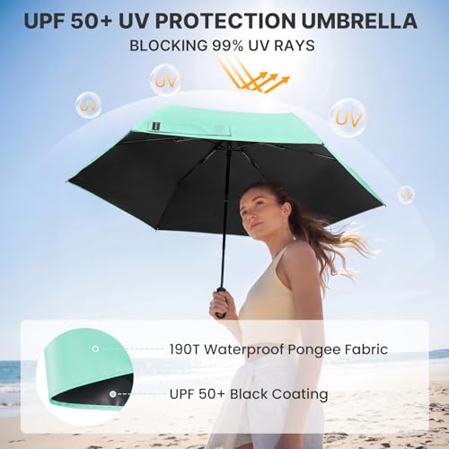 G4Free 43.3 Inch Travel Umbrella with Ring Buckle Compact Small UV Umbrella - color: Teal