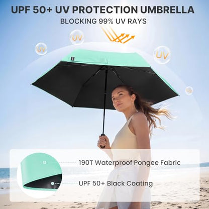 G4Free 43.3 Inch Travel Umbrella with Ring Buckle Compact Small UV Umbrella - color: Teal