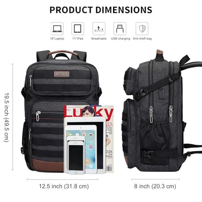 WITZMAN Canvas Travel Backpack for Men Multiple Pockets - color: Black