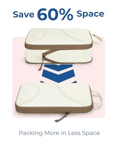 Bagsmart Compression Packing Cubes, Travel Bag Cruise Ship Essentials - color: Cream Beige