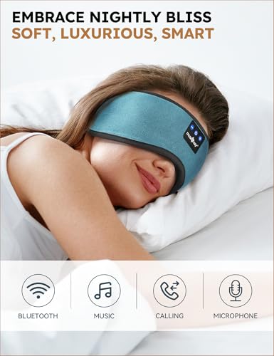 MUSICOZY Sleep Headphones Bluetooth 5.4 Sleep Eye Mask with HD Speakers - color: Light Blue