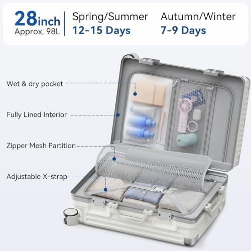 Trunk Luggage, Hardside Large Checked Suitcase, White, 28 in - color: white, size: 28in