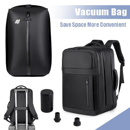 Vacuum-sealed travel computer backpack, Water-Resistant, With vacuum pump, Multiple Compartments, Anti-theft combination lock (jet black)