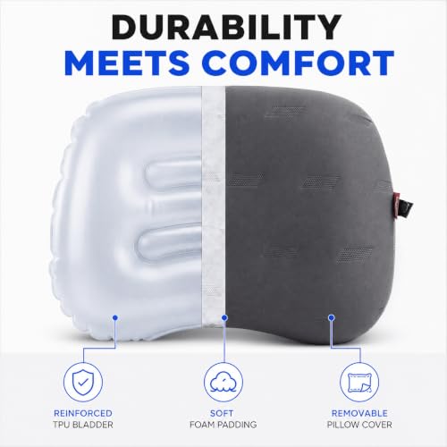 Hikenture Ultralight Inflatable Camping Pillow with Removable Cover, Grey - color: Gray