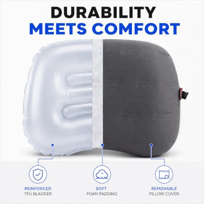 Hikenture Ultralight Inflatable Camping Pillow with Removable Cover, Grey - color: Gray