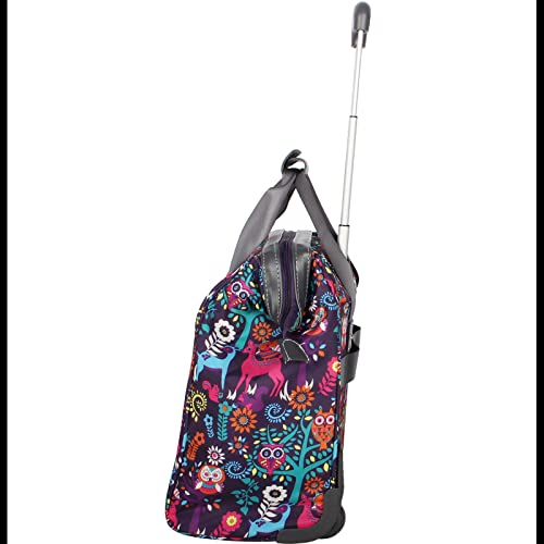 Lily Bloom Designer Under the Seat Tote Cabin Luggage Collection - 15 Inch Patterned Carry on Bag For Women - Lightweight Suitcase with 2 Rolling Wheels (Wildwoods) - color: Wildwoods