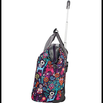 Lily Bloom Designer Under the Seat Tote Cabin Luggage Collection - 15 Inch Patterned Carry on Bag For Women - Lightweight Suitcase with 2 Rolling Wheels (Wildwoods) - color: Wildwoods