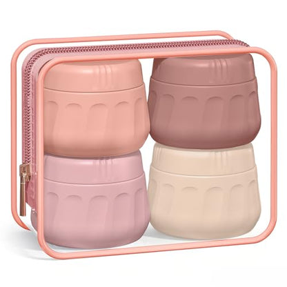 Mrsdry Travel Containers for Toiletries, TSA Approved Travel Size Toiletries 4 Pack, Refillable Containers, With Clear Bag, Leak Proof Silicone Jars, Essentials Creams Jars Carrying Small Items - color: Red Soil, size: 3 Ounce (90ML)