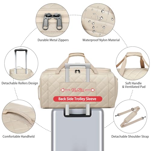 Rolling Garment Bag for Travel, 50L Duffle Bag with Shoe Compartment, 4pcs - color: Khaki