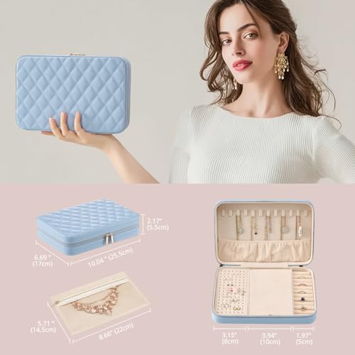 Lolalet Travel Jewelry Case for Women Girls -Large, Blue - color: Blue, size: Large (10"W*6.69"D*2.17"H)