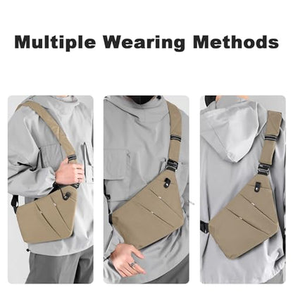 Anti Theft Travel Bag Sling Cross-body Bag Large Capacity - color: Khaki, style: Left Shoulder