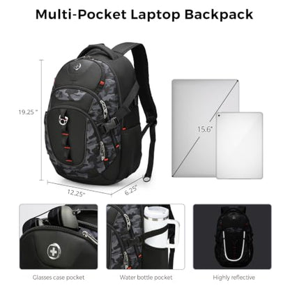 Swissdigital Design Laptop Backpack for Men with USB Charging Port SD803-91 - color: Gray Camo
