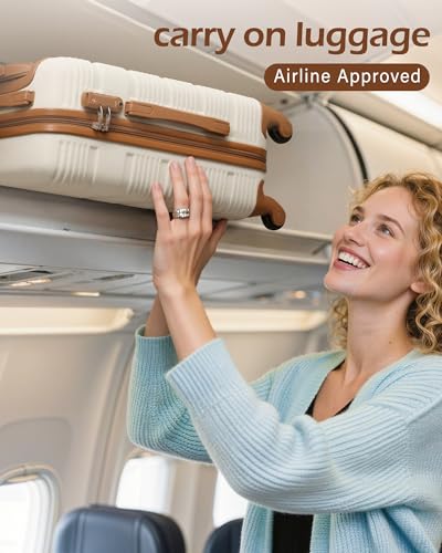 LONG VACATION Luggage Sets with Spinner Wheels, Carry on Suitcase 3 Piece - color: WHITE-BROWN, size: 3 piece set(DB)