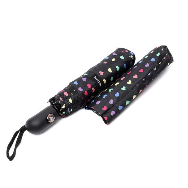 Nollia Compact Travel Umbrella with Auto Open – Windproof Folding Umbrella, Lightweight & Portable for Rain - color: Rainbow Heart