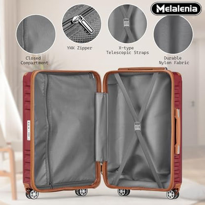 Melalenia Luggage Sets 7 Piece Hard Shell Carry on Suitcase with Spinner Wheels and TSA Lock, Lightweight Travel Duffel Bag for Women, Men, Red Brown - color: Red Brown, size: 7 Piece Set(DB/TB)