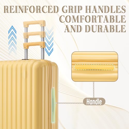 3 Luggage Sets, ABS Hardshell Suitcases Spinner Wheel with Combination Lock - color: Vertical stripes yellow, size: 20/24/28 Inch