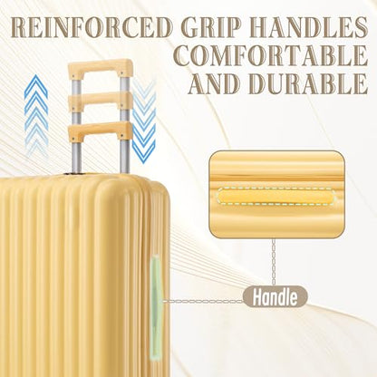 3 Luggage Sets, ABS Hardshell Suitcases Spinner Wheel with Combination Lock - color: Vertical stripes yellow, size: 20/24/28 Inch