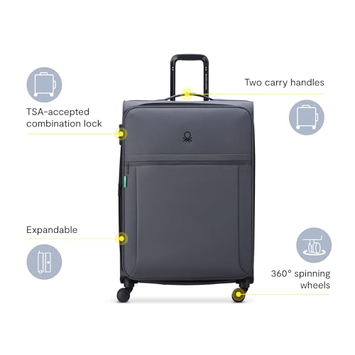 United Colors of Benetton Be Softside Expandable Luggage with Spinner Wheels, Anthracite, Checked-Large 27 Inch - color: Anthracite, size: Checked-Large 27 Inch