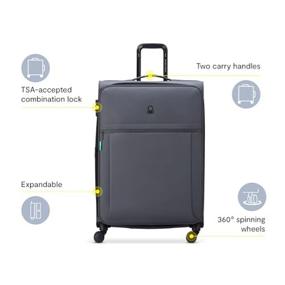 United Colors of Benetton Be Softside Expandable Luggage with Spinner Wheels, Anthracite, Checked-Large 27 Inch - color: Anthracite, size: Checked-Large 27 Inch