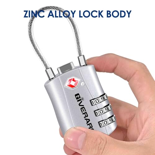 GIVERARE 2 Pack TSA Approved Luggage Locks, Combination Travel Cable Lock, Re-settable 3-Digit Padlocks with Alloy Body, Keyless TSA Padlock for Gym Locker, Golf Bag Case-Silver - color: 2 pack Silver