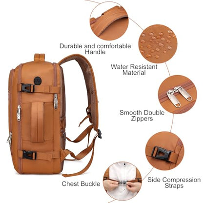 EZUOLA Carry On Backpack for Women, Airline Approved Laptop Personal Item - color: Brown, size: Large-25L