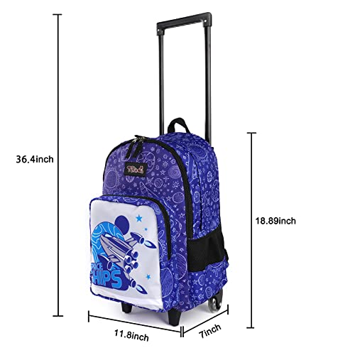 Tilami Rolling Backpack 18 inch Double Handle Wheeled Boys Girls Travel School Children Luggage Toddler Trip - color: Spaceship Blue